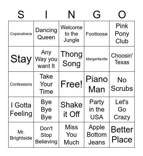 RSPA Party Mix #1 Bingo Card