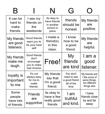 FRIENDSHIP Bingo Card