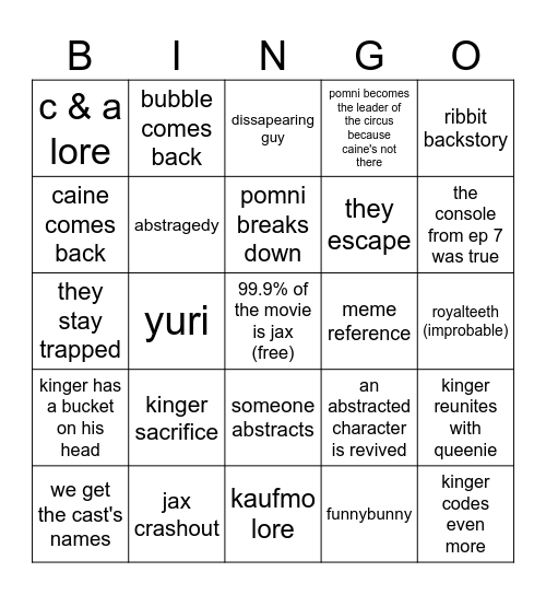 tadc ep 9 Bingo Card
