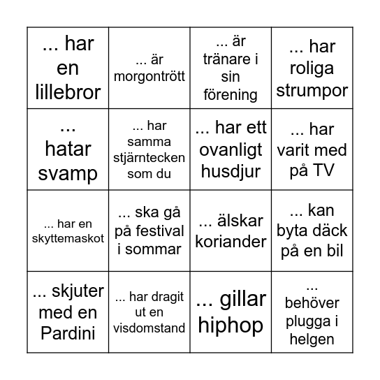 Hitta någon som... Bingo Card