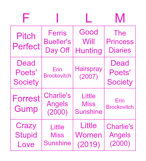 Summer Movies Bingo Card