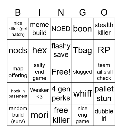 DBD Bingo Card