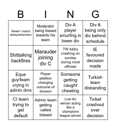 BNL Admin/Mod Bingo Card
