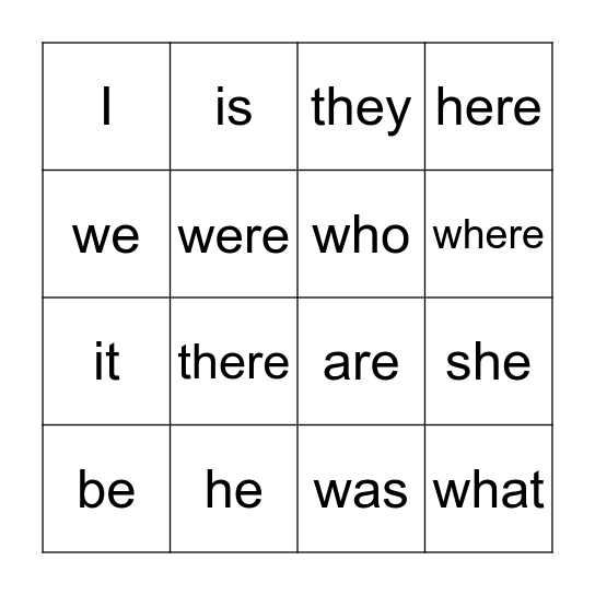 sight words Bingo Card