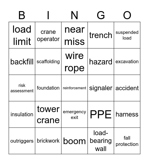 Construction Revision Bingo Card