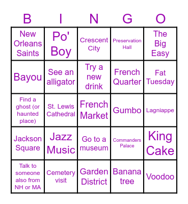 New Orleans Bingo Card
