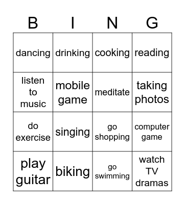 B13 - Hobbies Bingo Card