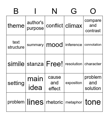 Academic Vocabulary Bingo Card