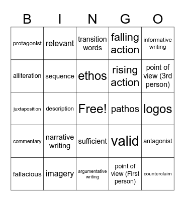 Academic Vocabulary Bingo Card