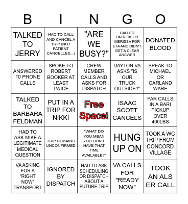 EMS WEEK Bingo Card