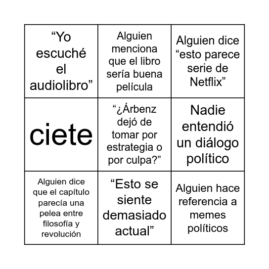 Tiempos recios Bingo Card