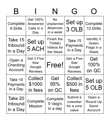 AQP Cust Experience Bingo Card