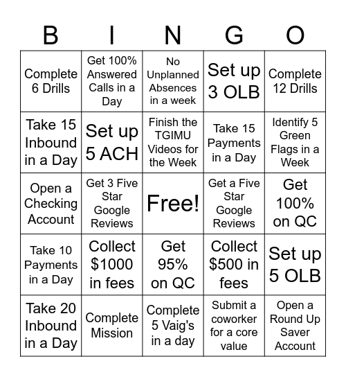 AQP Cust Experience Bingo Card