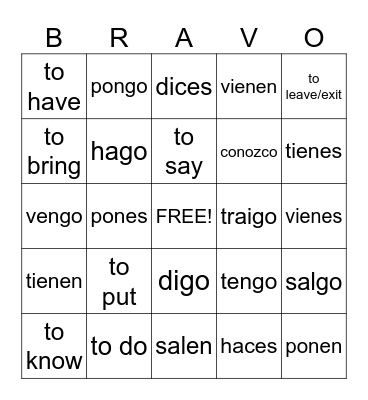 Go, Go, Go Verbs! Bingo Card