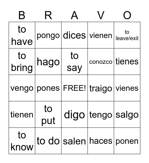 Go, Go, Go Verbs! Bingo Card