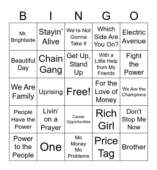 PIPSC Music Bingo Card