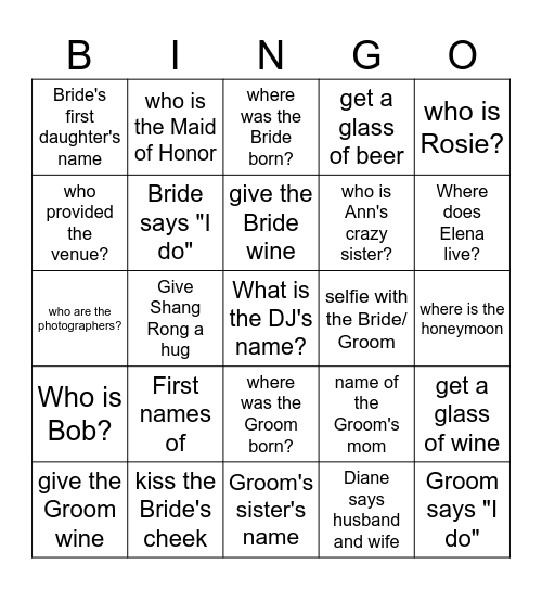 Wedding Day Bingo/Scavenger Hunt! Bingo Card