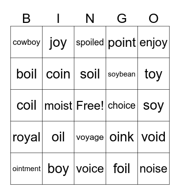 Sounds of /oi/ and /oy/ Bingo Card