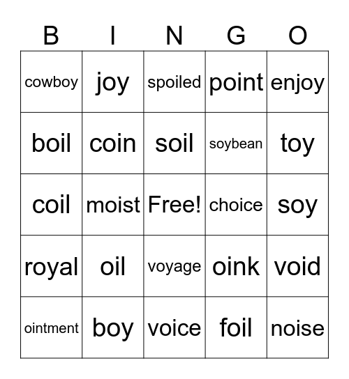 Sounds of /oi/ and /oy/ Bingo Card