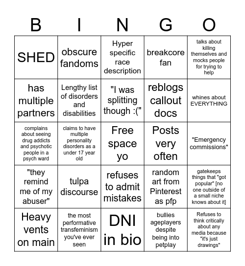 (some good, some bad) chronically online tumblr transmasc Bingo Card
