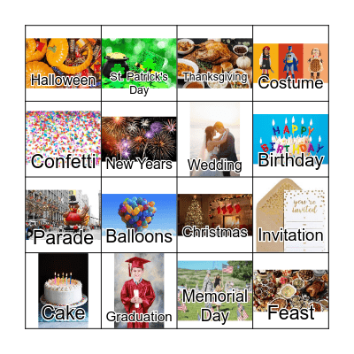 Celebrations Bingo Card