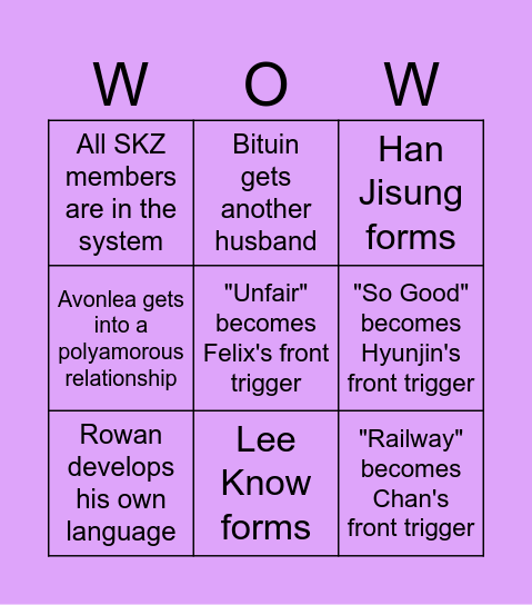 Planet Silumi Bingo Card