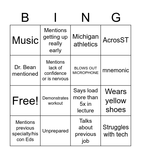 Steve Bingo UofM Bingo Card