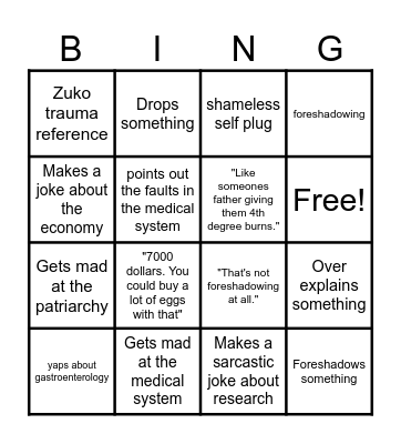 Gastroparesis Bingo Card