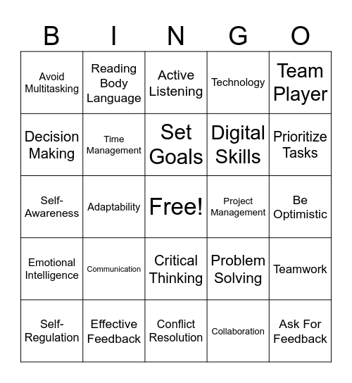 Essential Skills for Work/Volunteering Bingo Card