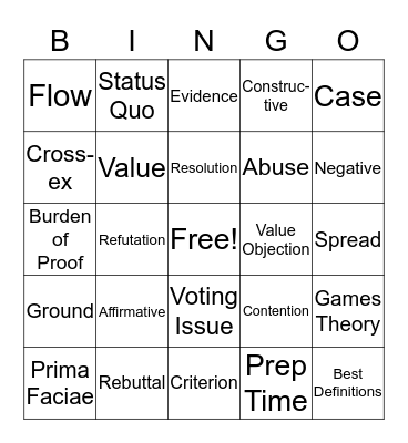 Lincoln-Douglas Debate Terms Bingo Card