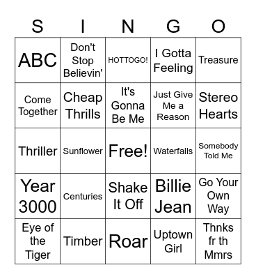 Singo (House Celebration) Bingo Card
