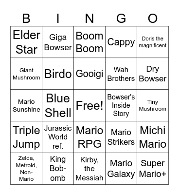 Super Mario Movie Bingo Card