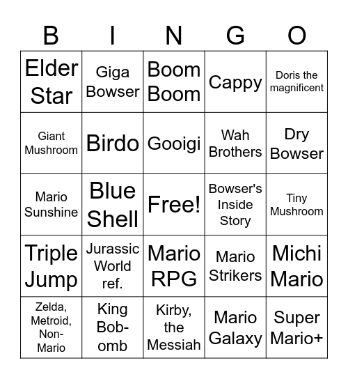 Super Mario Movie Bingo Card