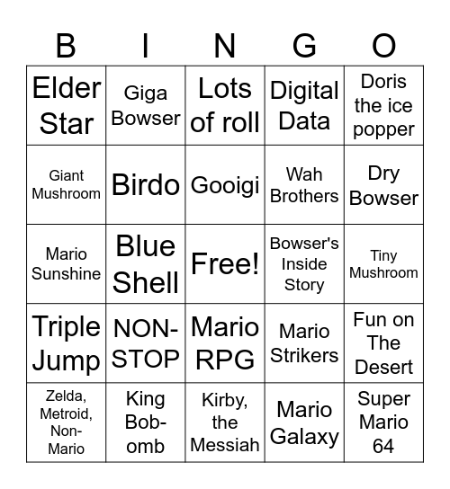 Super Mario Movie Bingo Card