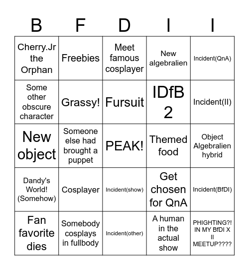 BFDI X II MEETUP Bingo Card