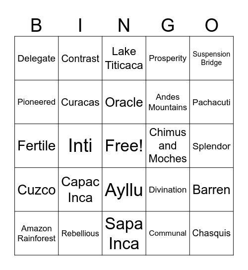 Inca Bingo Card