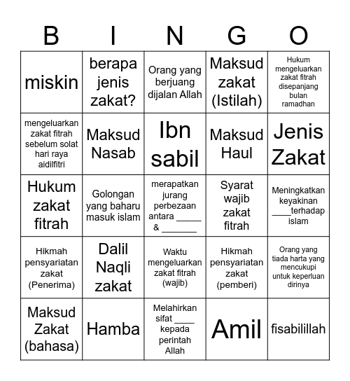BINGO ZAKAT (1) Bingo Card
