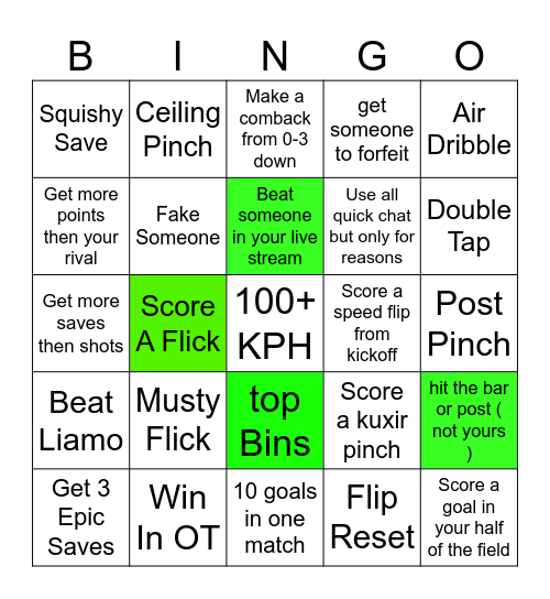 Rocket League Bingo Card