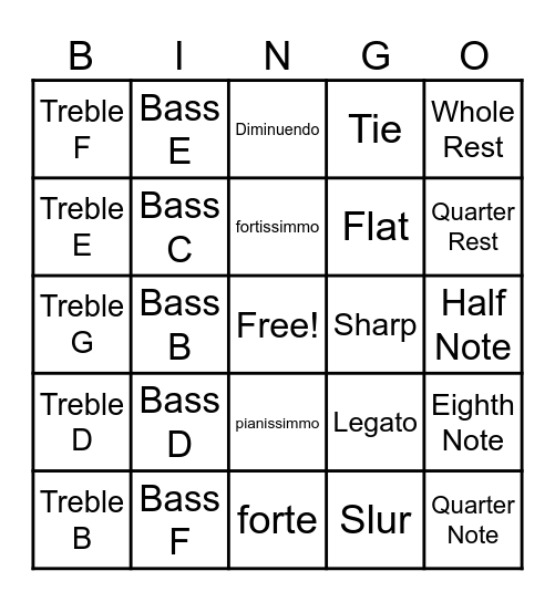 Concert Choir Bingo Card