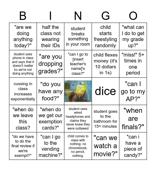 Last Weeks of School Bingo Card