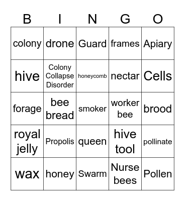 Honeybee Bingo Card