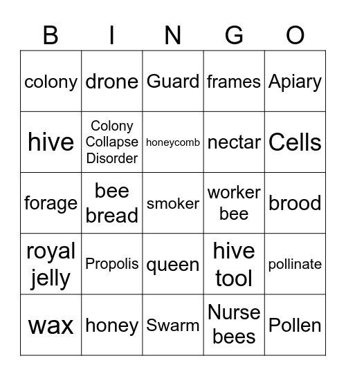 Honeybee Bingo Card