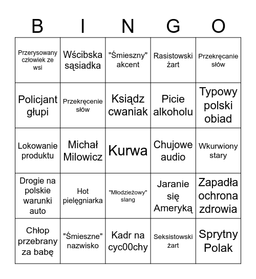 Filmowe bingo wersja polishcore Bingo Card
