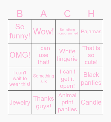 Bachelorette Bingo Card