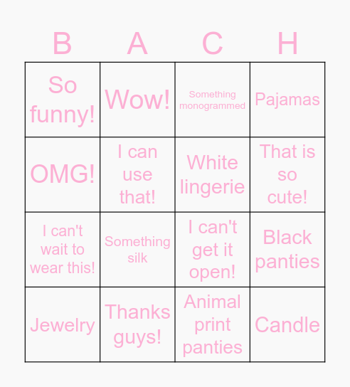 Bachelorette Bingo Card