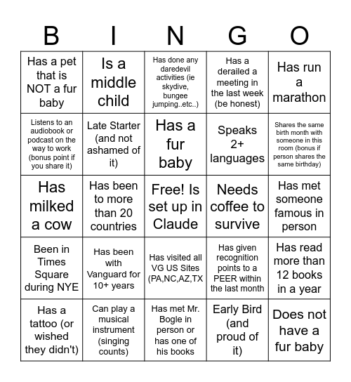 ACE Leadership Offsite - Break the Ice Bingo Card