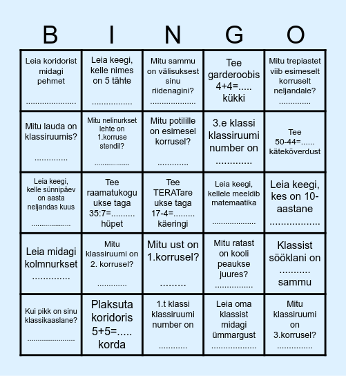 Matemaatika liikumisbingo Card