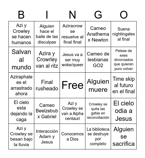 Predicciones GOOD OMENS 3 Bingo Card