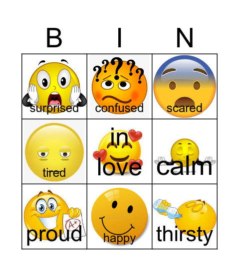 Feelings and emotions Bingo Card