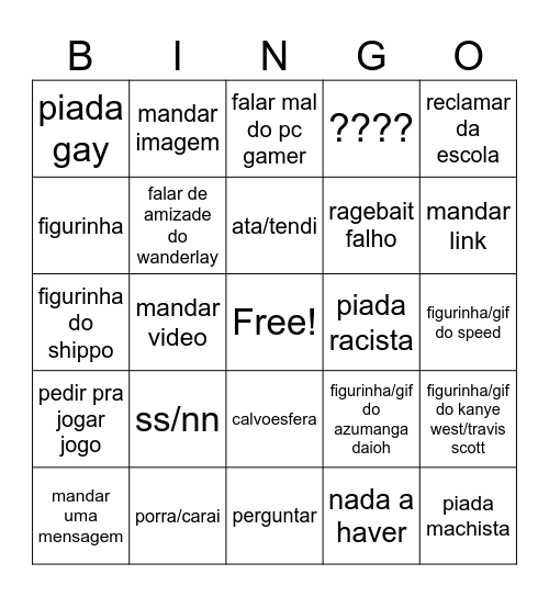 bingo do marcelo Bingo Card